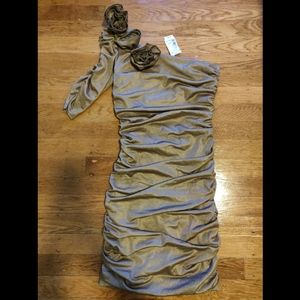 Gold One Sleeve Mini Dress